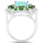 5.49 Carat Genuine Emerald, Chrome Diopside and White Diamond .925 Sterling Silver Ring