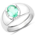 1.10 Carat Genuine Emerald and White Topaz .925 Sterling Silver Ring