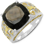 Two-Tone Plated 7.09 Carat Genuine Smoky Quartz .925 Sterling Silver Ring