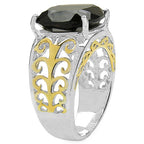 Two-Tone Plated 7.09 Carat Genuine Smoky Quartz .925 Sterling Silver Ring