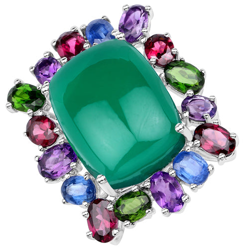 26.67 Carat Genuine Multi-Stone .925 Sterling Silver Ring