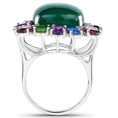 26.67 Carat Genuine Multi-Stone .925 Sterling Silver Ring