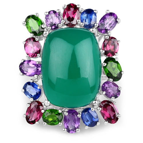26.67 Carat Genuine Multi-Stone .925 Sterling Silver Ring