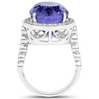 18.50 Carat Genuine Tanzanite and White Diamond 18K White Gold Ring