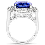 10.79 Carat Genuine Tanzanite and White Diamond 18K White Gold Ring