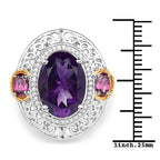 5.58 Carat Genuine Amethyst, Rhodolite and White Diamond 14K Yellow Gold with .925 Sterling Silver Ring