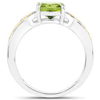 1.64 Carat Genuine Peridot and White Diamond 14K Yellow Gold with .925 Sterling Silver Ring