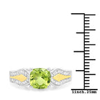 1.64 Carat Genuine Peridot and White Diamond 14K Yellow Gold with .925 Sterling Silver Ring