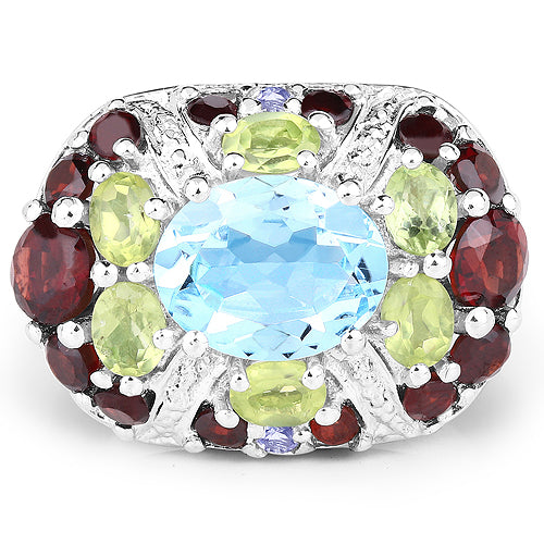 5.43 Carat Genuine Multi-Stone .925 Sterling Silver Ring