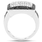 0.61 Carat Genuine Black Diamond and White Diamond .925 Sterling Silver Ring