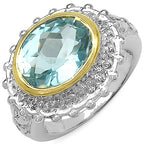 Two-Tone Plated 5.01 Carat Genuine Blue Topaz & White Topaz .925 Sterling Silver Ring