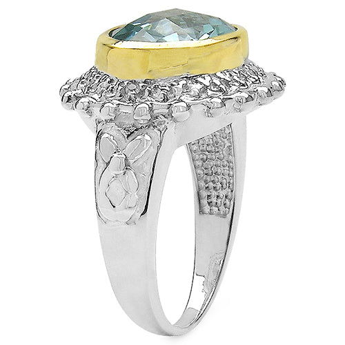 Two-Tone Plated 5.01 Carat Genuine Blue Topaz & White Topaz .925 Sterling Silver Ring