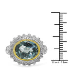 Two-Tone Plated 5.01 Carat Genuine Blue Topaz & White Topaz .925 Sterling Silver Ring