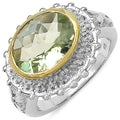 Anillo de plata esterlina 925 con amatista verde genuina de 4,16 quilates y topacio blanco, enchapado en dos tonos