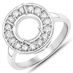 0.48 Carat Genuine White Diamond 14K White Gold Semi Mount Ring - holds 8.00mm Round Gemstone