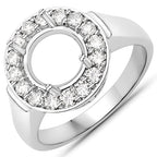 0.48 Carat Genuine White Diamond 14K White Gold Semi Mount Ring - holds 8.00mm Round Gemstone