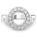 0.48 Carat Genuine White Diamond 14K White Gold Semi Mount Ring - holds 8.00mm Round Gemstone
