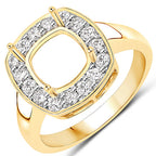 0.48 Carat Genuine White Diamond 14K Yellow Gold Semi Mount Ring - holds 8x8mm Cushion Gemstone
