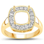 0.48 Carat Genuine White Diamond 14K Yellow Gold Semi Mount Ring - holds 8x8mm Cushion Gemstone