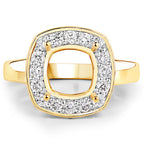 0.48 Carat Genuine White Diamond 14K Yellow Gold Semi Mount Ring - holds 8x8mm Cushion Gemstone