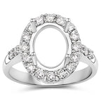 0.60 Carat Genuine White Diamond 14K White Gold Semi Mount Ring - holds 10x8mm Oval Gemstone
