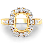 0.54 Carat Genuine White Diamond 14K Yellow Gold Semi Mount Ring - holds 9x7mm Cushion Gemstone