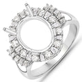 0.83 Carat Genuine White Diamond 14K White Gold Semi Mount Ring - holds 11x9mm Oval Gemstone