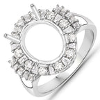 0.83 Carat Genuine White Diamond 14K White Gold Semi Mount Ring - holds 11x9mm Oval Gemstone