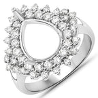 0.89 Carat Genuine White Diamond 14K White Gold Semi Mount Ring - holds 11x9mm Pear Gemstone