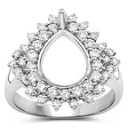 0.89 Carat Genuine White Diamond 14K White Gold Semi Mount Ring - holds 11x9mm Pear Gemstone