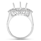 0.89 Carat Genuine White Diamond 14K White Gold Semi Mount Ring - holds 11x9mm Pear Gemstone