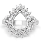 0.89 Carat Genuine White Diamond 14K White Gold Semi Mount Ring - holds 11x9mm Pear Gemstone