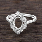 0.20 Carat Genuine White Diamond 14K White Gold Semi Mount Ring - holds 8x6mm Oval Gemstone