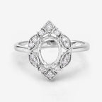 0.20 Carat Genuine White Diamond 14K White Gold Semi Mount Ring - holds 8x6mm Oval Gemstone
