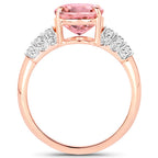 3.11 Carat Genuine Pink Tourmaline and White Diamond 14K Rose Gold Ring