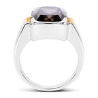 Two Tone Plated 5.51 Carat Genuine Smoky Quartz and White Topaz .925 Sterling Silver Ring