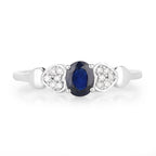 0.44 Carat Genuine Blue Sapphire and White Diamond 14K White Gold Ring
