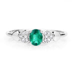 0.36 Carat Genuine Zambian Emerald and White Diamond 14K White Gold Ring