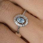 0.44 Carat Genuine Aquamarine and White Diamond 14K White Gold Ring