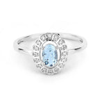 0.44 Carat Genuine Aquamarine and White Diamond 14K White Gold Ring