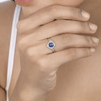 0.73 Carat Genuine Blue Sapphire and White Diamond 14K White Gold Ring
