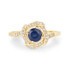 0.73 Carat Genuine Blue Sapphire and White Diamond 14K Yellow Gold Ring