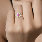 0.63 Carat Genuine Ruby and White Diamond 14K Yellow Gold Ring