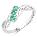 0.28 Carat Genuine Zambian Emerald and White Diamond 14K White Gold Ring