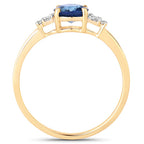 1.08 Carat Genuine Blue Sapphire and White Diamond 14K Yellow Gold Ring