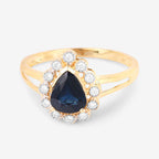1.46 Carat Genuine Blue Sapphire and White Diamond 10K Yellow Gold Ring