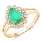 1.22 Carat Genuine Zambian Emerald and White Diamond 10K Yellow Gold Ring
