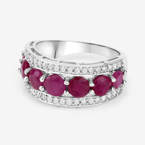 3.24 Carat Genuine Ruby and White Diamond 14K White Gold Ring