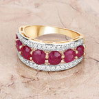 3.24 Carat Genuine Ruby and White Diamond 14K Yellow Gold Ring