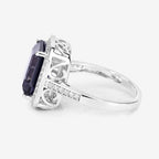 3.70 Carat Genuine Iolite and White Diamond 14K White Gold Ring